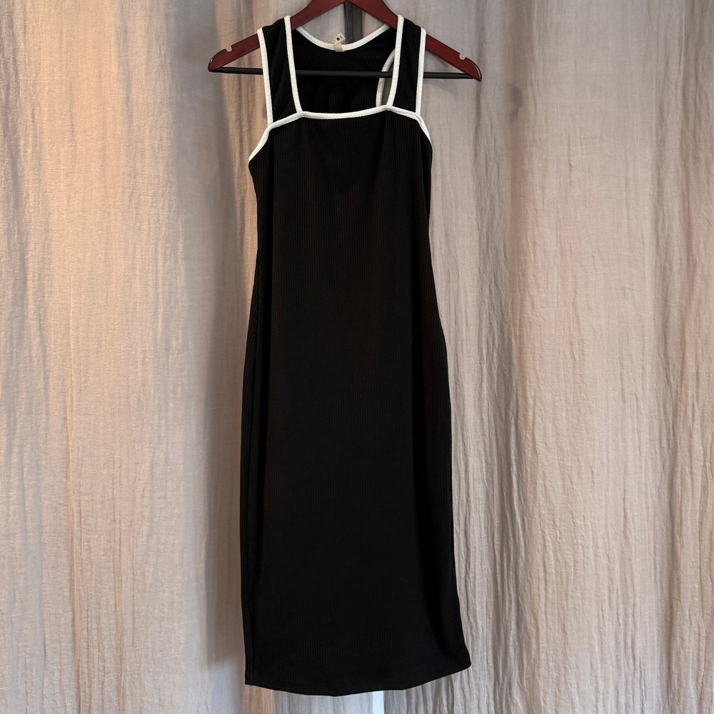Tyche Womens Ribbed Knit Bodycon Midi Dress Black White Ringer Trim Small D-8323